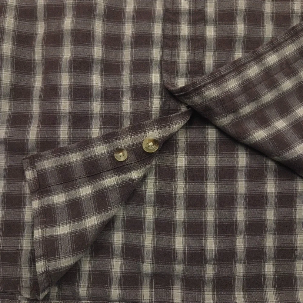 The North Face Mens M Plaid Modal Short Sleeve Hiking Shirt Brown Vented